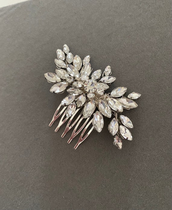Crystal Cluster Bridal Hair Comb Large Silver Crystal Hair Comb, Bridal Crystal Hair Comb, Dainty Crystal  main image 3