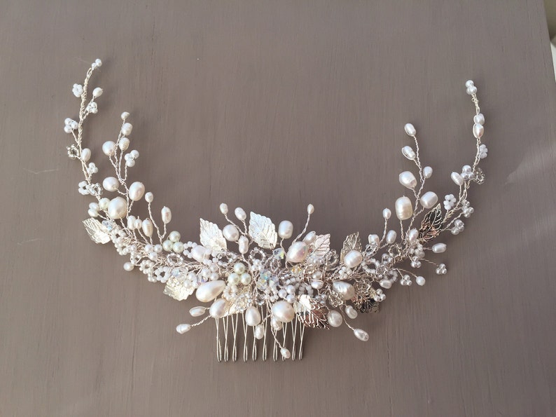 Roseanna Wedding Hairvine Bridal Hair Accessories, Tiara, Circlet, Silver, Pearl and Crystal, boho, vintage, fairytale image 3