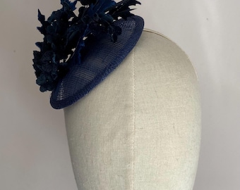 Greta navy blue fascinator, handmade headpiece