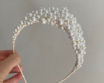 Isla Handmade Pearl Bridal Tiara: Swarovski Crystal Wedding Headband