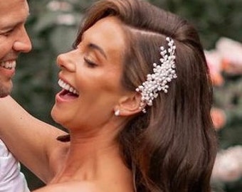 Pettine Abigail, pettine per capelli da sposa perlato, accessorio per capelli da sposa, parrucchino, perla, fermaglio per capelli, gioielli per capelli, pettine laterale,