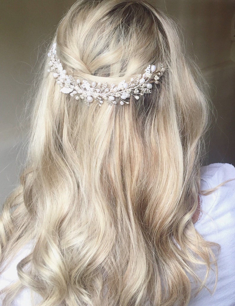 Emily Hair vine, Bridal Hair Accessory, Wedding Hairvine, Hairpiece, Tiara, Crown, Headdress, Pearl, Crystal, Adornment, Vintage, Headpiece image 5
