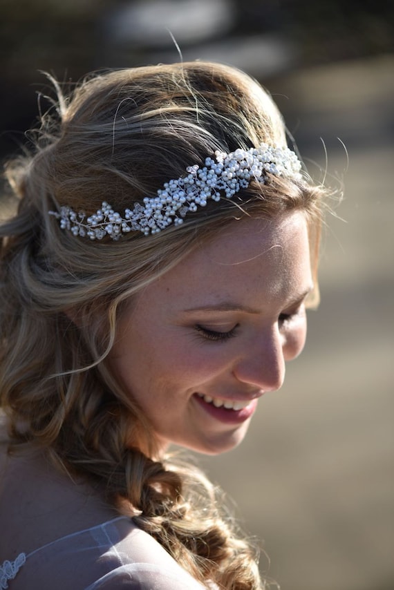 Blumen Braut Haarranke Mit Perlen & Kristall – Silberner Haarschmuck Für Hochzeit, Party, Abschlussball