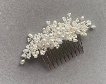Bella Handmade Pearl Bridal Comb: Crystal & Seed Pearl Hairpiece