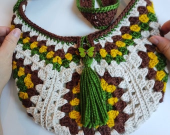 Handgemaakte oma vierkante gehaakte tas: boho-schoudertas