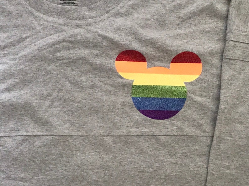 Pride Sparkle Jersey Woman/'s Girl/'s Vinyl Pom Pom Jersey Shirt LGBTQ Pride Month LGBTQIA Minnie Mouse Mickey