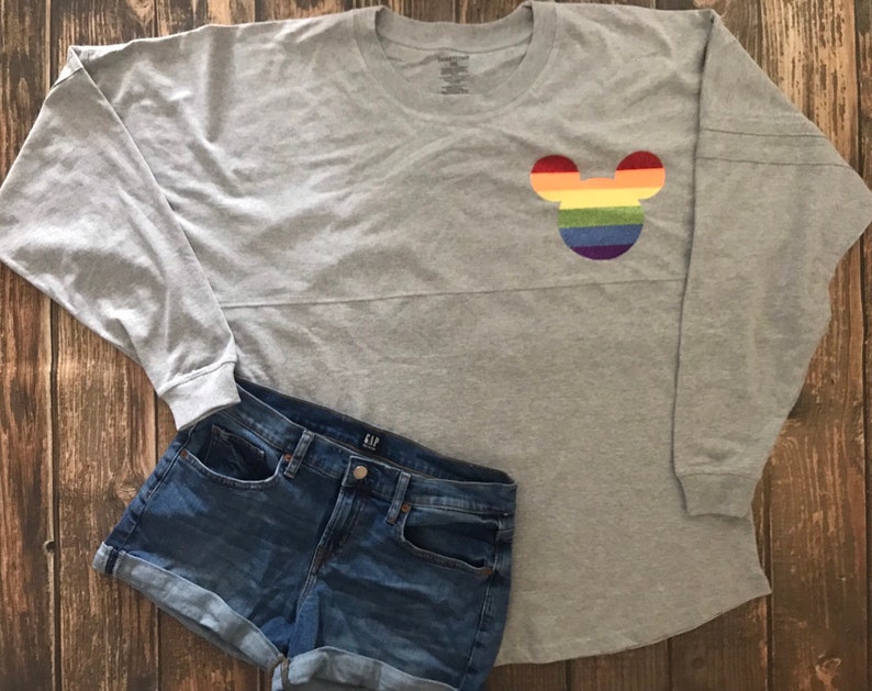 Pride Sparkle Jersey Woman/'s Girl/'s Vinyl Pom Pom Jersey Shirt LGBTQ Pride Month LGBTQIA Minnie Mouse Mickey