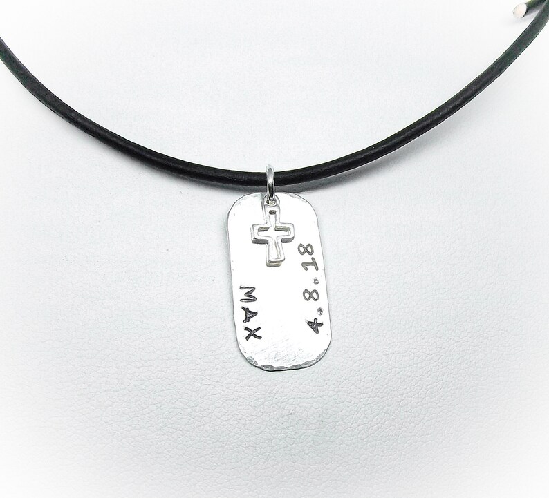 BOYS Custom CROSS Necklace For First COMMUNION Sterling Tag First Communion Name and Date Boys Necklace Pick Ball Chain or Leather