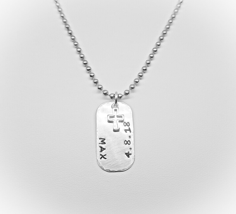 BOYS Custom CROSS Necklace For First COMMUNION Sterling Tag First Communion Name and Date Boys Necklace Pick Ball Chain or Leather
