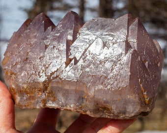 Auralite-23 Crystal (Canadian Chevron Amethyst)  : 1.3 KILO Clear Smoky Golden Pink Cap Elestial Terminated Cluster