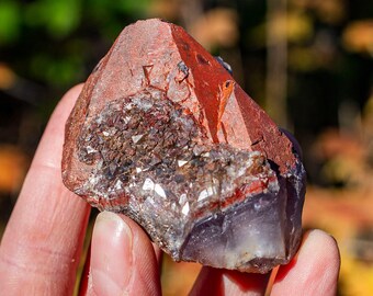 Auralite-23 Crystal (Canadian Chevron Amethyst)  : 100 gram Druzy Red Termination Cap - Self Sitting