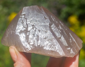 Auralite-23 Crystal (Canadian Chevron Amethyst)  : 208 gram *Rare* Tabular Clear Pink Elestial Terminated Cap w & Amethyst