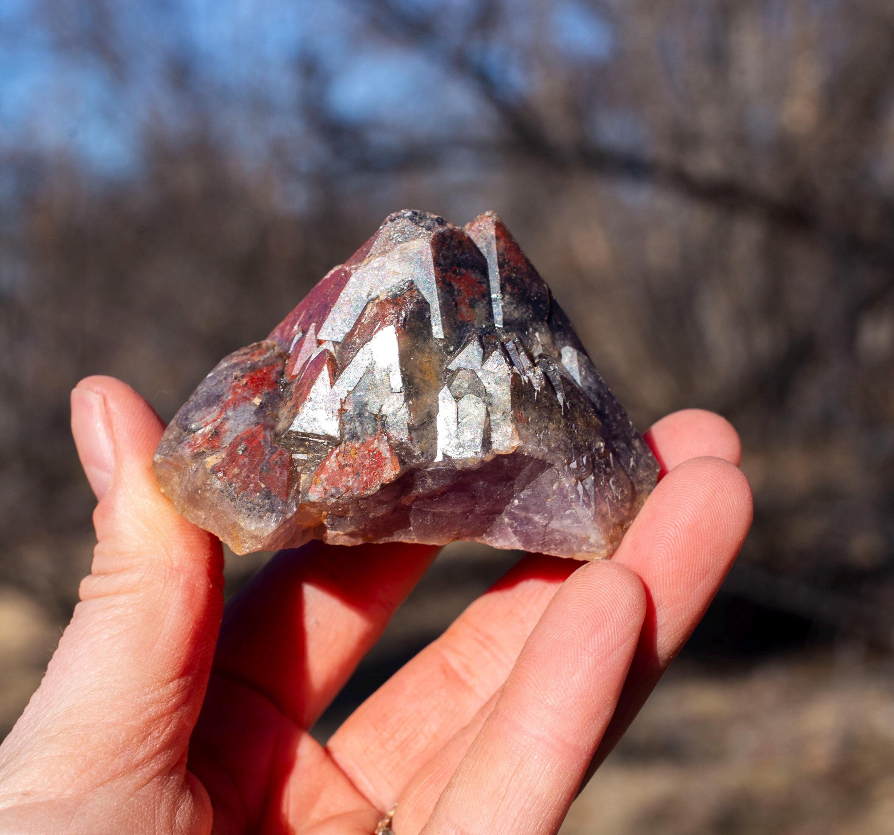 Auralite-23 Crystal (Canadian Chevron Amethyst)  : 124 gram Druzy Cap Multi Termination Cap Cluster