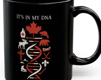 Kanadensisk DNA svart mugg - Perfekt för presenter, heminredning, resesouvenirer, muggar för kaffeälskare, unika personliga presenter