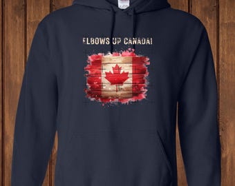 Elbows Up Canada Rustik kanadensisk träflagga med ett åldrat utseende, Bästsäljare, Populärt citat Unisexkläder, Kanadensisk stolthet, Kanadas patriotism