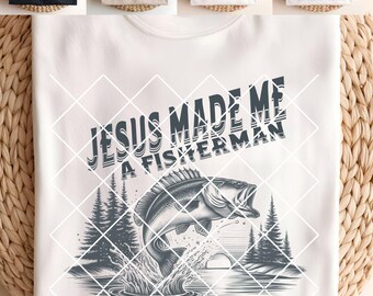 Jesus gjorde mig till fiskare, Jesus gjorde mig till människofiskare, PNG, kristen skjorta för män och kvinnor, bästsäljande skjorta, populär kristen skjorta