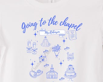 Anpassad blå bröllopströja för brud, förlovningsfesttröja, gå till kapellet-tröja, brudduschpresent, rolig möhippa-tröja