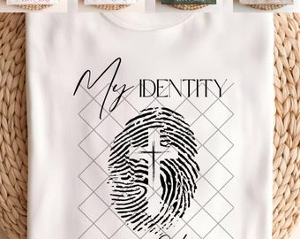 Min identitet är i Kristus, PNG, presenttröja, kristen identitetströja, troskläder, kristna kläder, bästsäljare, Jesus kors PNG