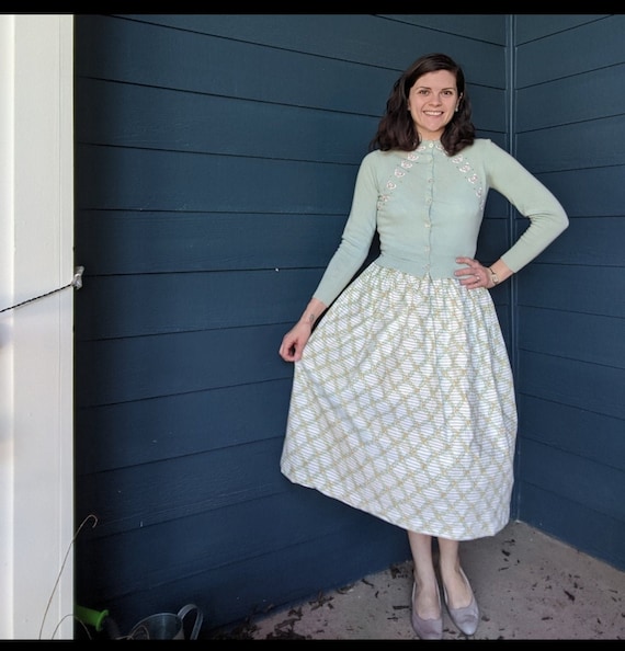 Vintage 1950s Windowpane Floral Novelty Skirt