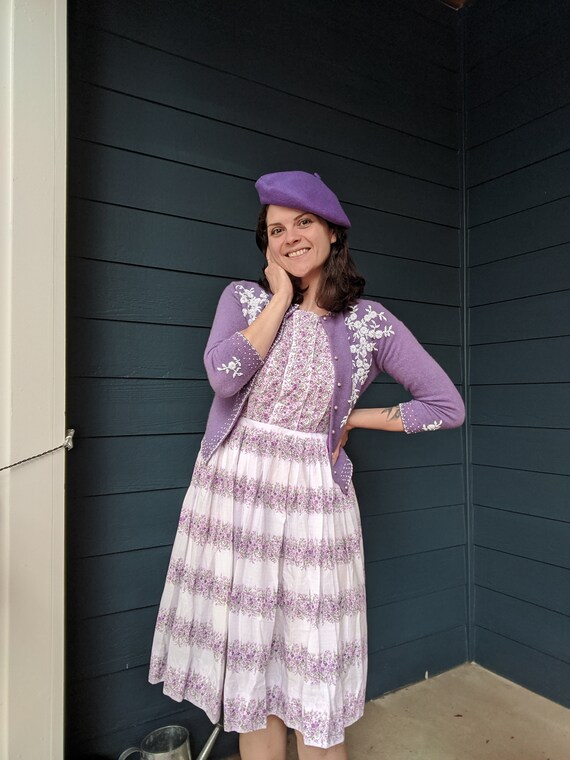 Vintage 1950s Lavender Floral Dress