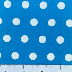 Polka Dots 100% Cotton Fabric Sold by the 1/2 yard Blue with White Dots