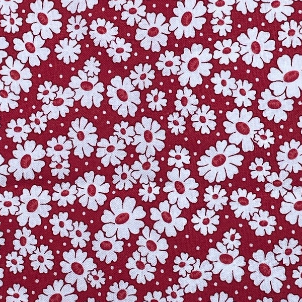 30's Playtime by Chloe's Closet for Moda White flowers on Red 32783-13 Sold by the 1/2 yard