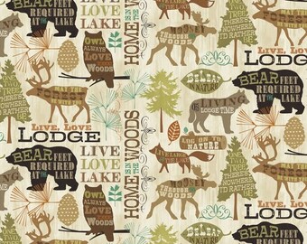 Live, Love, Lodge Rustic Fabric by David Textiles - By the Fat Quarter, Half Yard or Yard - 100% Cotton