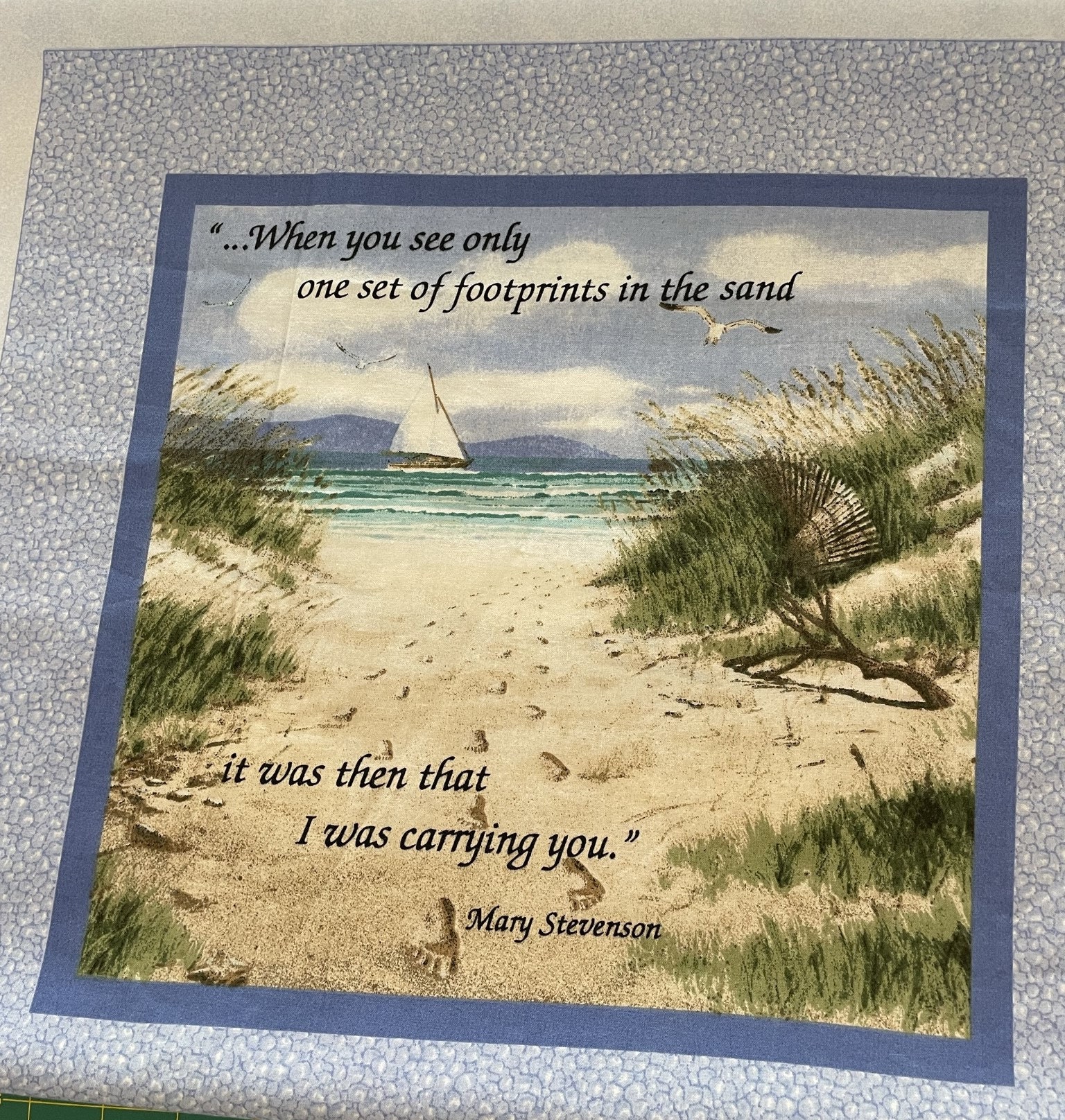 Footprints in the Sand Mary Stevenson Poem Pillow Panel 1980's
