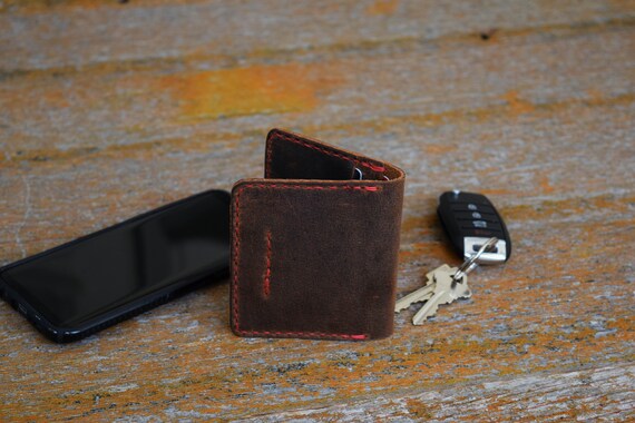 Crazy Horse Minimalistic Leather Credit Card Wallet Slim Front Pocket Handmade