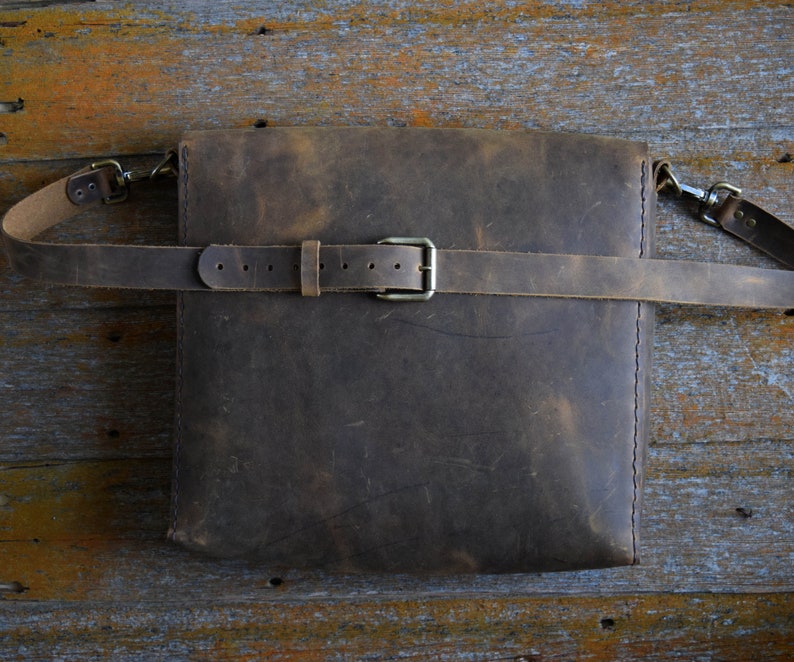 14 x 12 x 2.5 Leather Messenger Bag Laptop Bag Ready to Ship Vintage Look Crazyhorse Brown