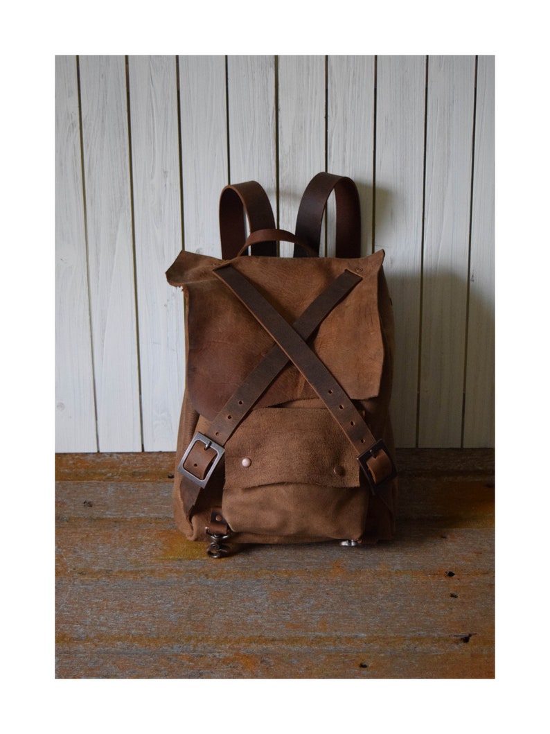 14.5 x 11 x 5 Handmade Rustic Brown Leather Backpack Ready to Ship