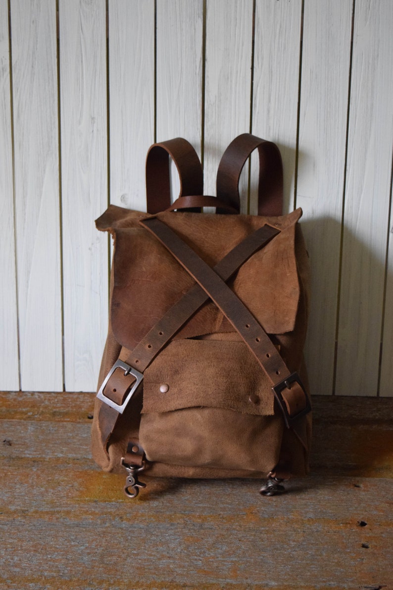 14.5 x 11 x 5 Handmade Rustic Brown Leather Backpack Ready to Ship