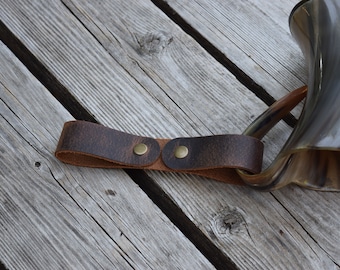 Leather Tankard Strap in Crazy Horse Brown Leather / Mug Frog