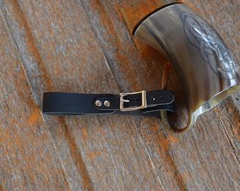 Leather Tankard Strap in Matte Black Leather / Mug Frog