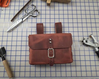 Leather Belt Pouch for Renaissance Faire, Camping, Hiking - Red Leather - Large Pouch