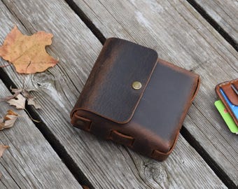 Leather Belt Pouch for Renaissance Faire, Camping, Hiking - Crazy Horse Brown Leather