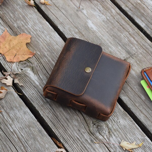 Leather Belt Pouch for Renaissance Faire, Camping, Hiking - Crazy Horse Brown Leather