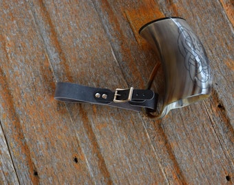 Leather Tankard Strap in Rustic Gray Leather / Mug Frog