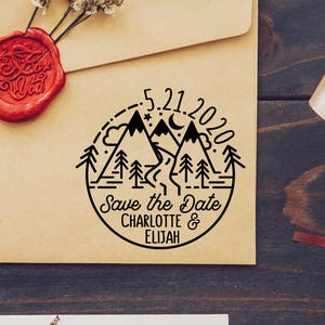 Mountain Save the Date Stamp | Custom Self Inking Wedding Stamp | Rustic Wedding Rubber Stamp