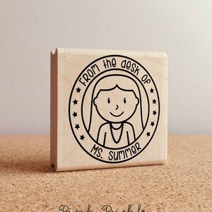 Personalized Teacher Rubber Stamp, Custom Teacher Stamp - Choose Hairstyle and Accessories