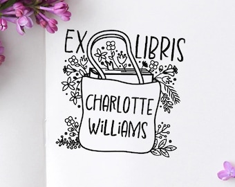 Custom Library Rubber Stamp | Personalized Botanical Design for Readers and Book Lovers
