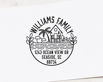 Return Address Rubber Stamp | Personalized Beach House Design with Custom Coastal Nautical Style
