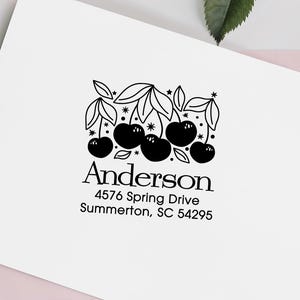 Adresstempel kersen | Aangepaste stempel halverwege de eeuw | Cottagecore-retouradresstempel