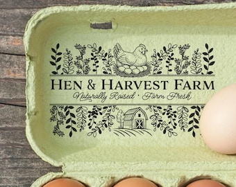 Gepersonaliseerde eierdoosstempel | Fris boerderijontwerp op maat | Rustiek tuinmancadeau
