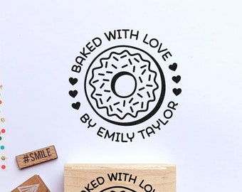 Personalized Baked with Love Stamp, Donut Stamp for Baking Gifts, Doughnut Stamp