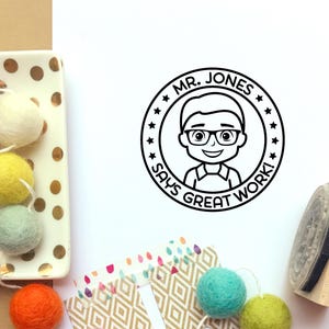 Personalized Male Teacher Rubber Stamp | Custom Classroom and Grading Stamp | Teacher Appreciation Gift