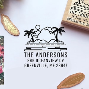 Beach Return Address Stamp | Personalized Ocean and Palm Tree Address Stamp | Custom Coastal Housewarming Gift