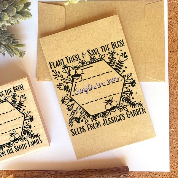 From the Garden of Stamp, Save the Bees Rubber Stamp, Seed Packet Stamp - Personalized