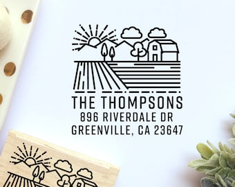 Farm and Fields Return Address Stamp - Personalized