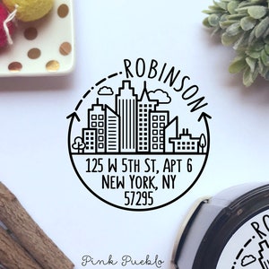 Self Inking Return Address Stamp | Custom City Skyline Address Stamp | Personalized Housewarming & Newlywed Gift